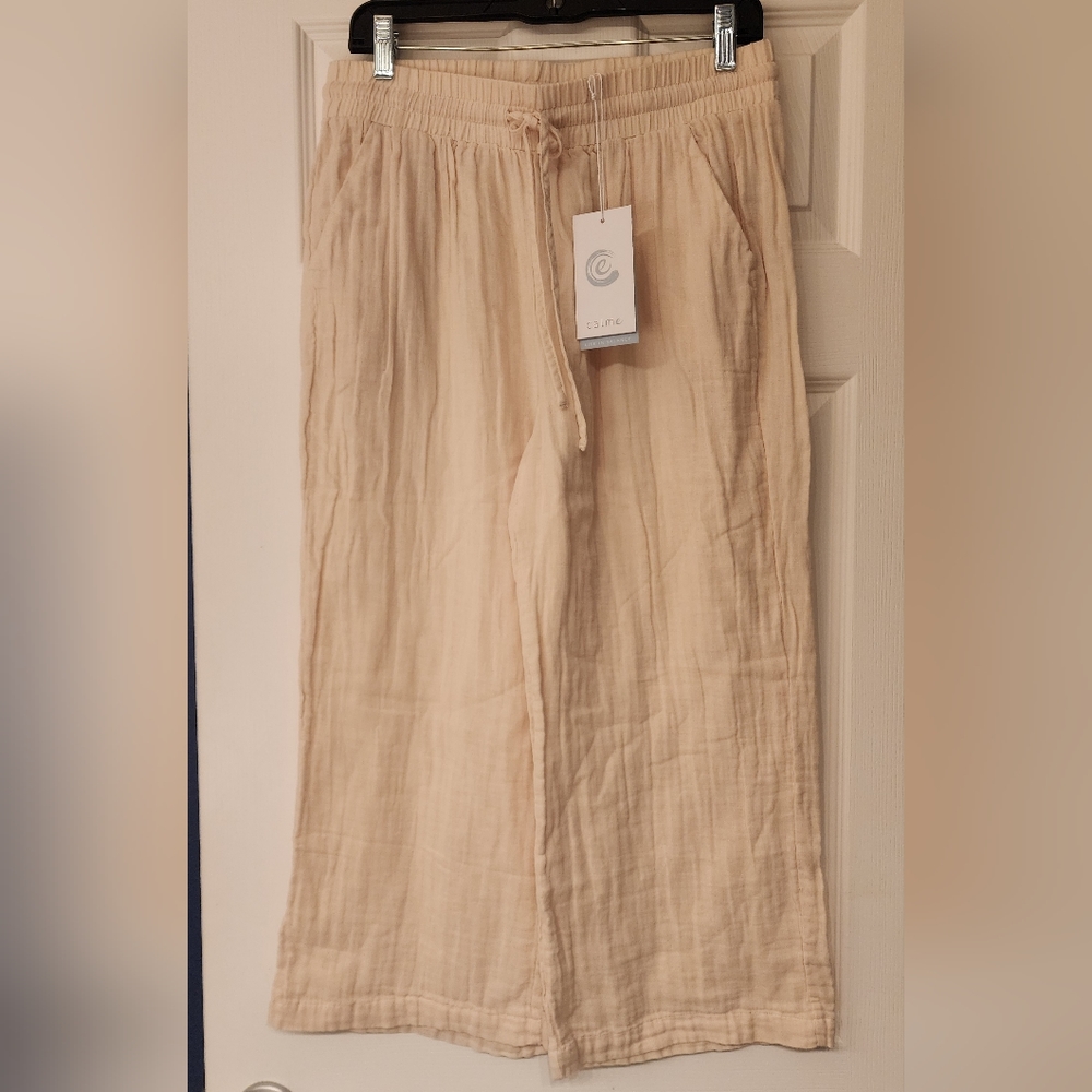CALME by Johnny Was cropped drawstring pull-on cotton pants size M - Picture 2 of 8